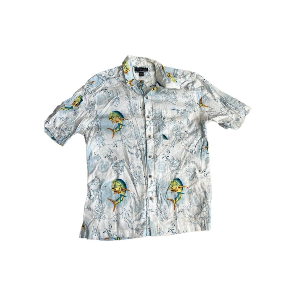 Fishing life cotton novelty fish button up LARGE